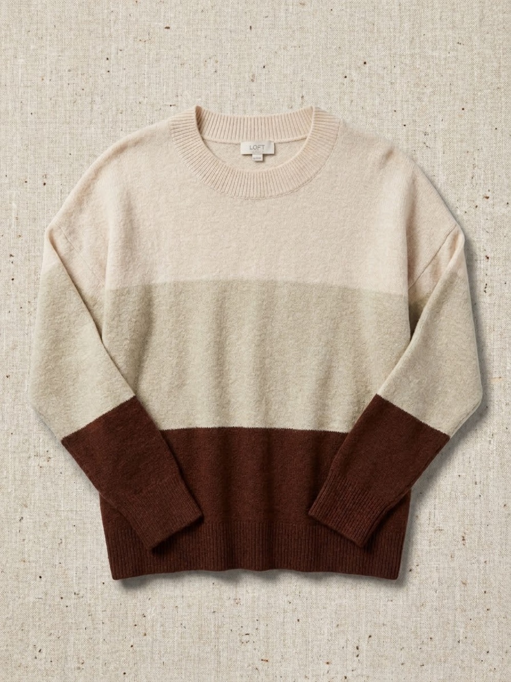 LOFT Men's Colorblock Crewneck Sweater in Cream, Beige & Brown